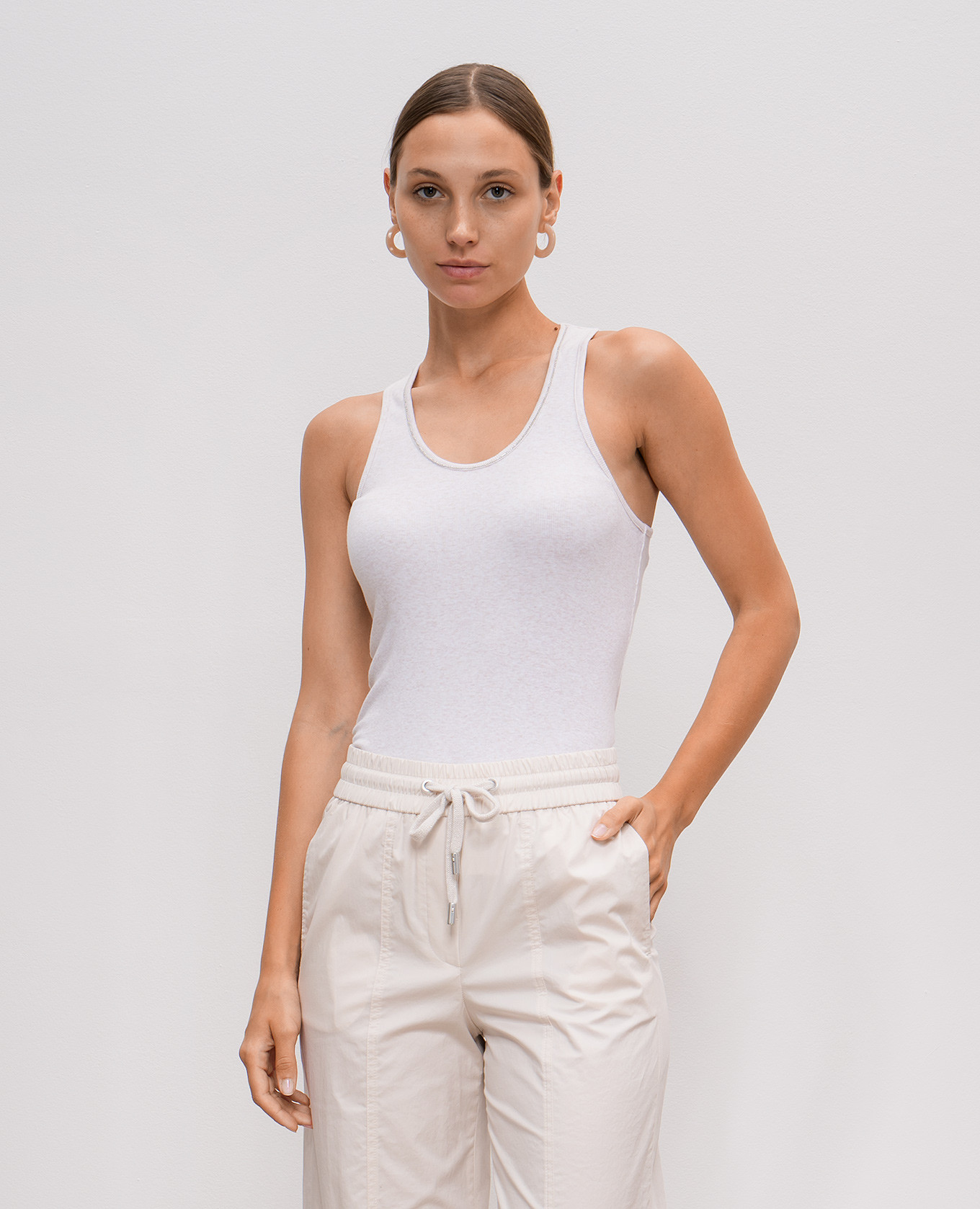 Beige melange top with monil chain Peserico 3