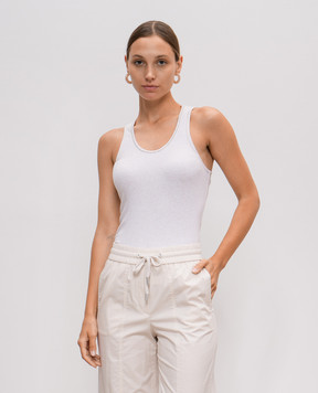 Peserico Beige melange top with monil chain A08919J005669