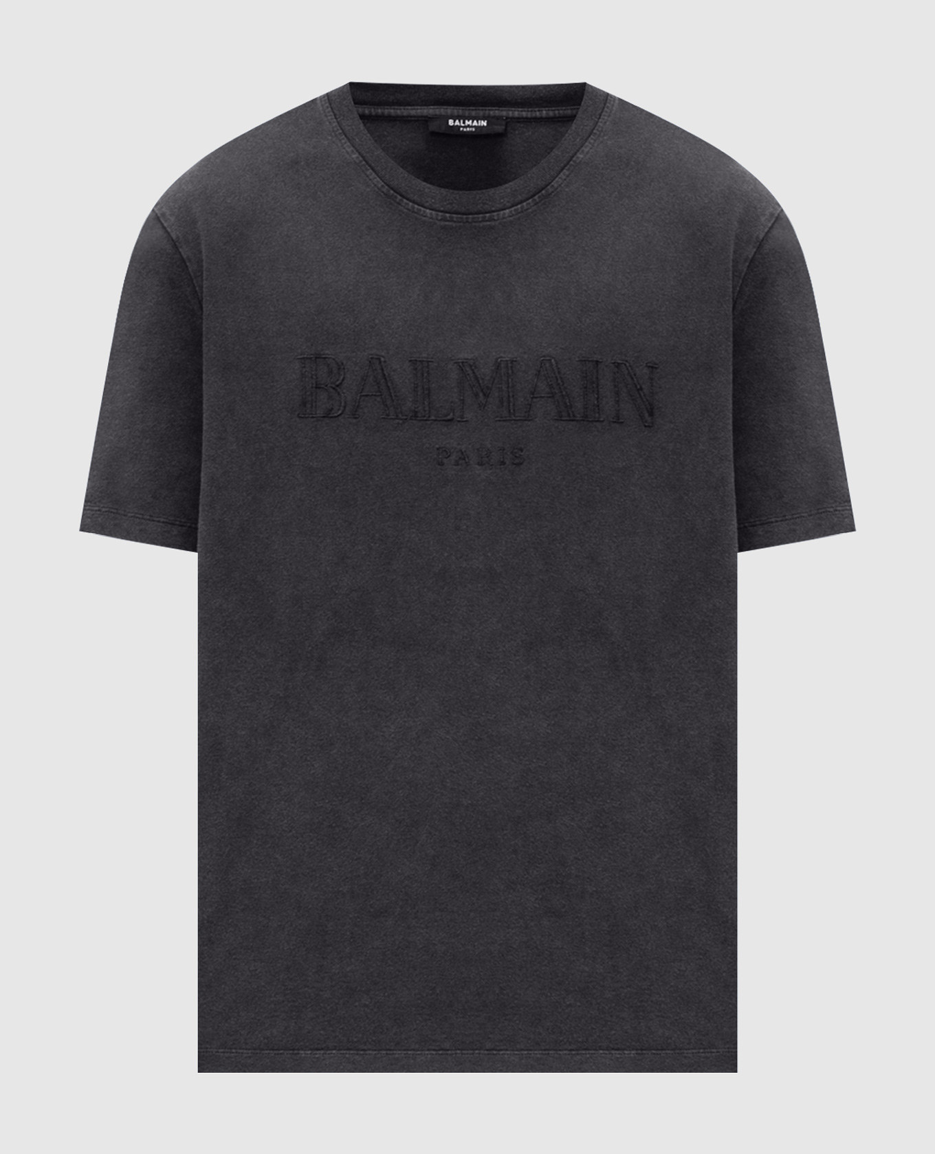 Grey T-shirt with embroidered logo Balmain