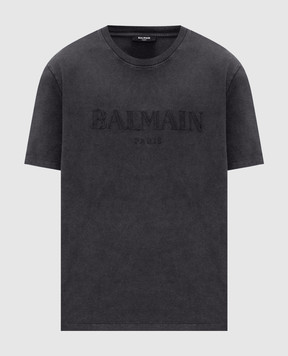 Balmain Grey T-shirt with embroidered logo FH1EG000BC72