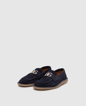 Dolce&Gabbana Blue suede loafers with monogram logo A50601AS707