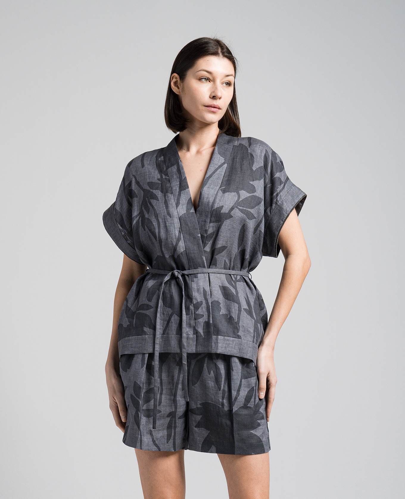 

Gray linen cardigan in plant print Brunello Cucinelli, Grey