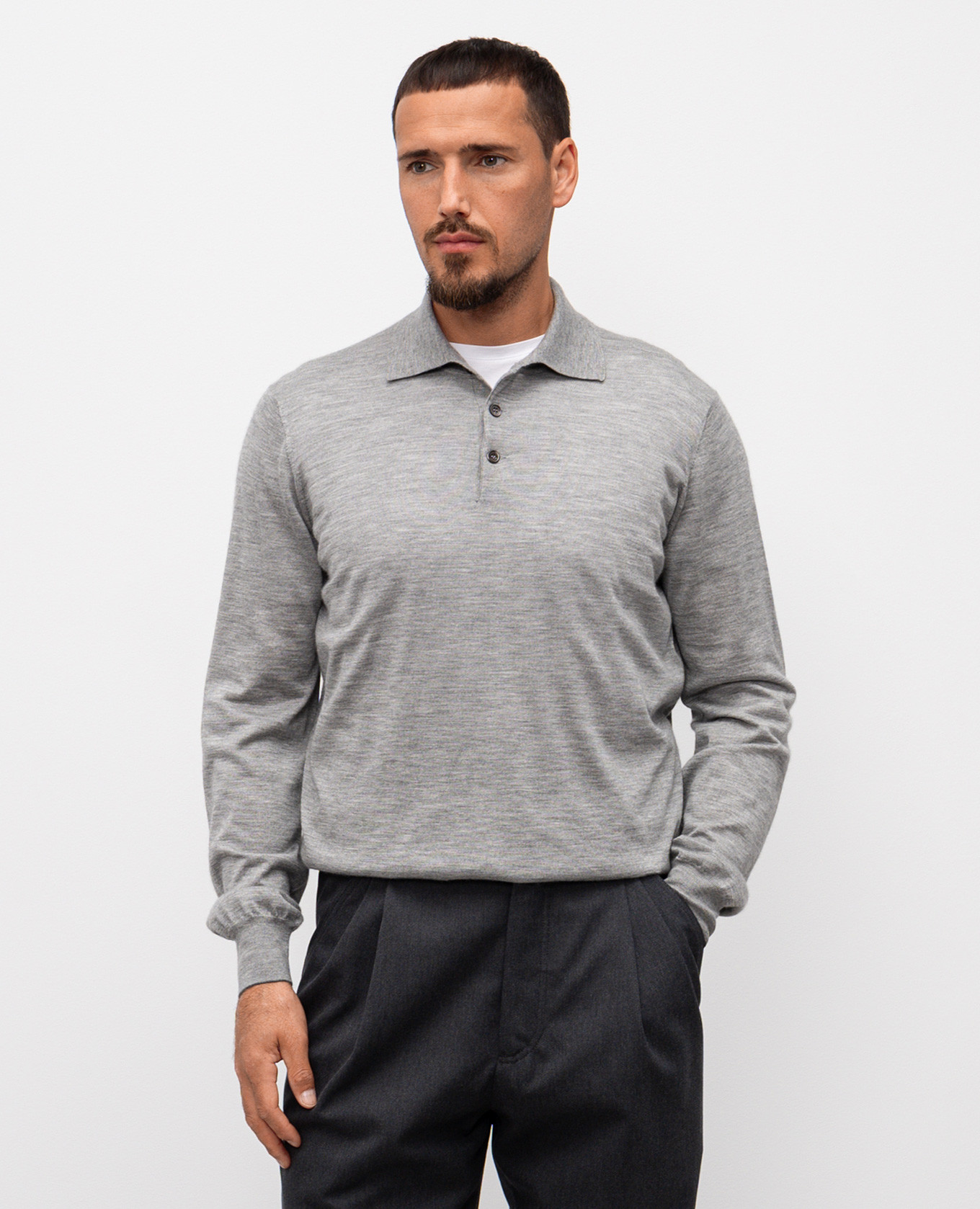 

Grey cashmere and silk long-sleeved polo shirt Brunello Cucinelli