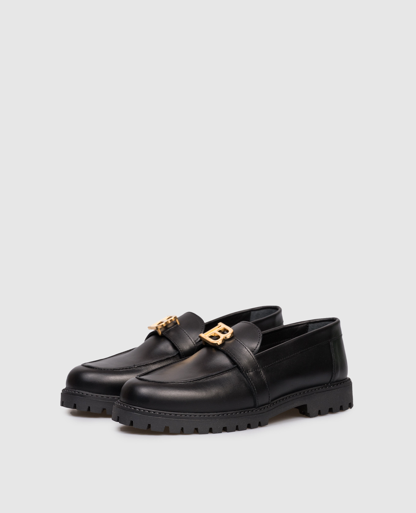 

Children's black leather loafers with logo Balmain