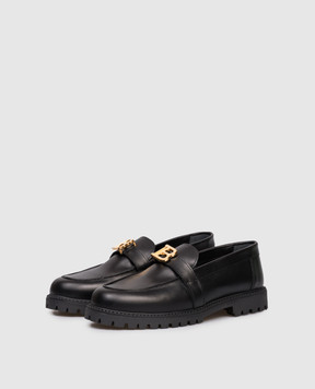 Balmain Children's black leather loafers with logo BX0P56Z1574