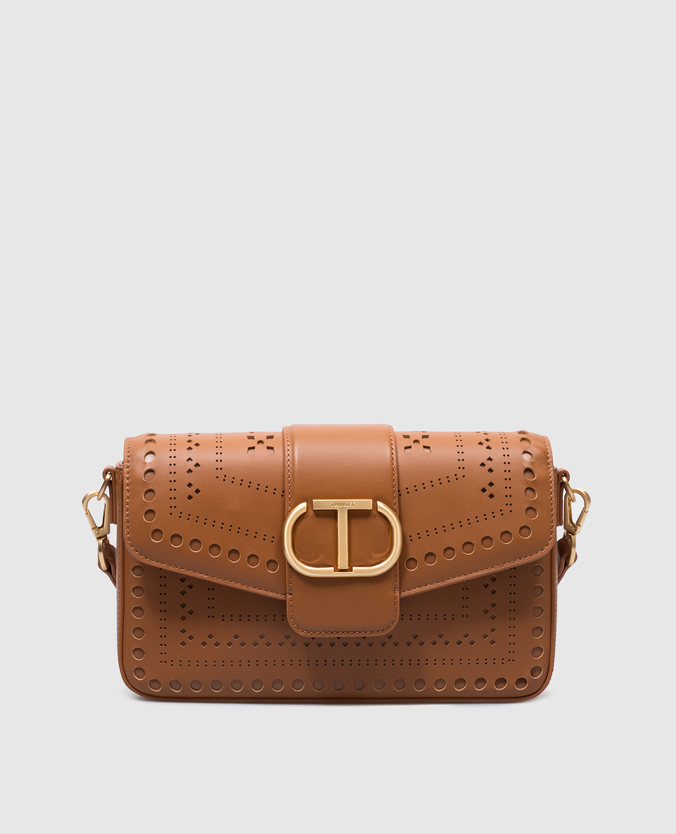

Brown leather messenger bag with logo emblem Twinset