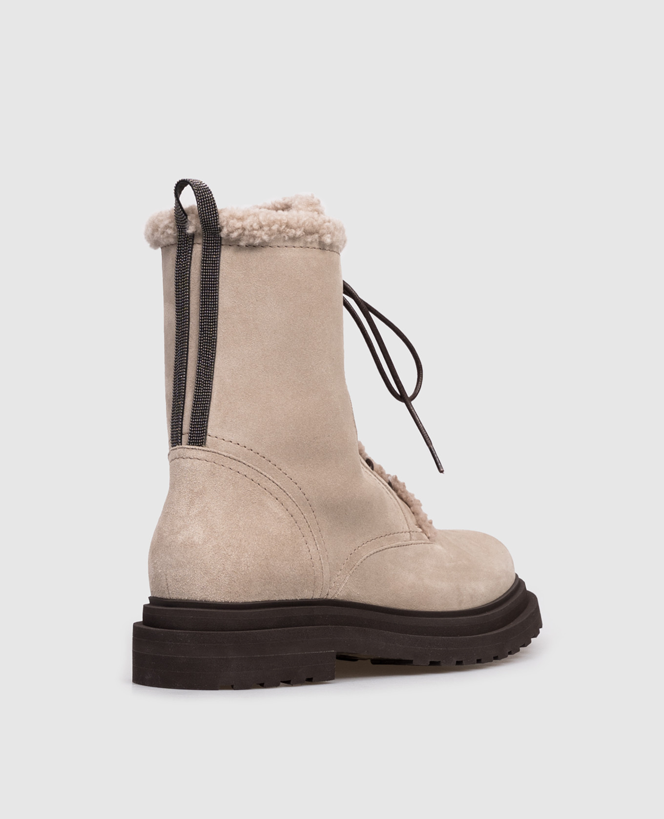 

Beige suede boots with fur and monil chain Brunello Cucinelli