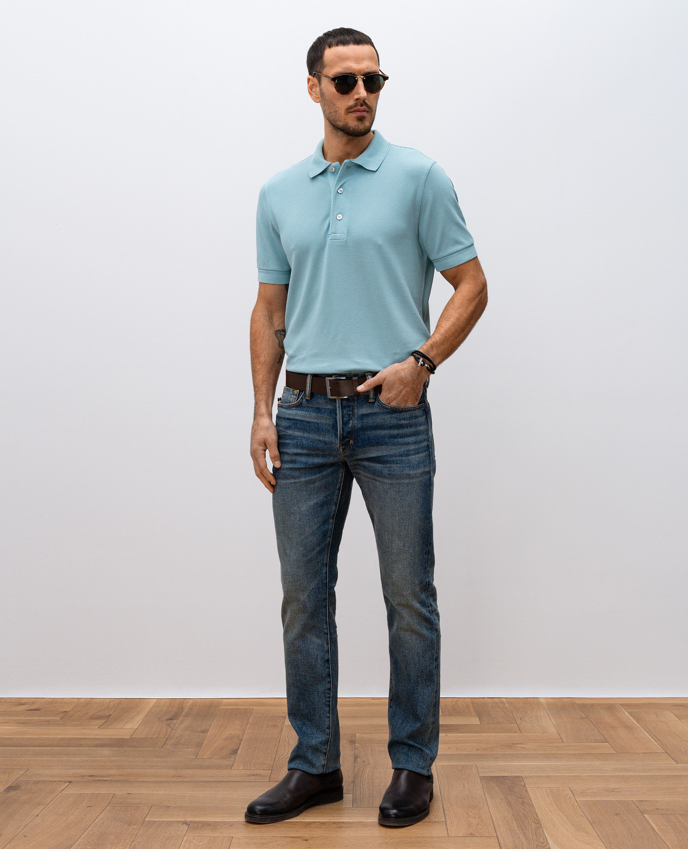 

Blue polo with embroidered monogram logo Tom Ford, Light blue