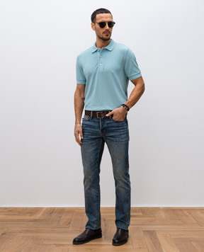 Tom Ford Blue polo with embroidered monogram logo JPS011JMT009S25