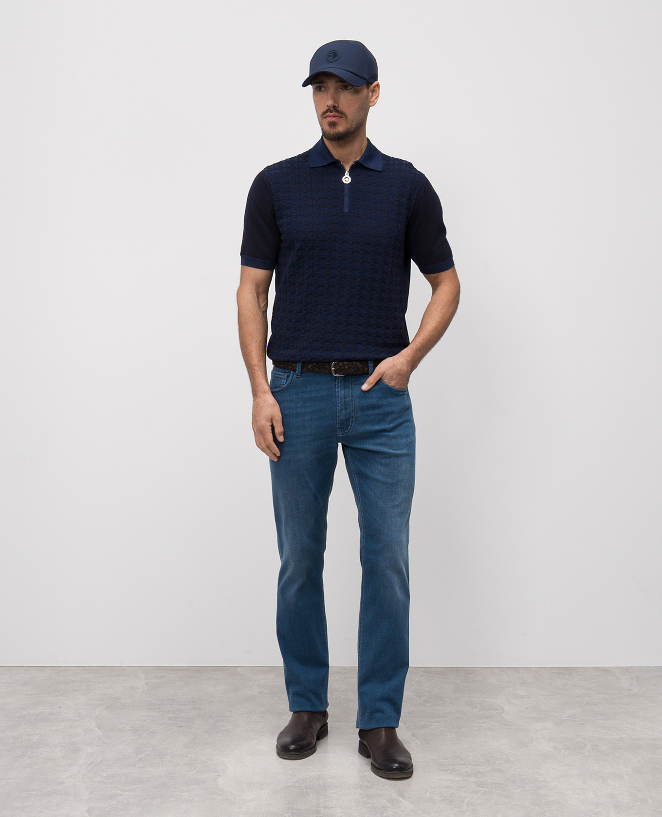 

Blue silk polo shirt with logo emblem Stefano Ricci