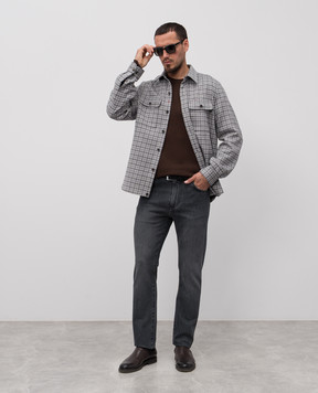 ISAIA Brown silk jumper with emblem MG8328Y0470