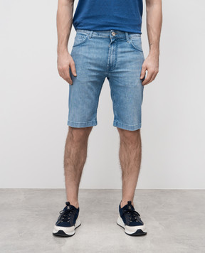 Stefano Ricci Blue denim shorts with emblem MST5103120T0129