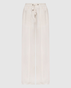 Peserico Beige linen pants with logo P0414802600