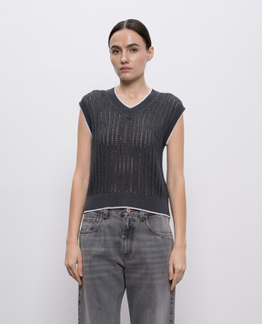 Brunello Cucinelli Gray openwork vest with monil chain MSB582002