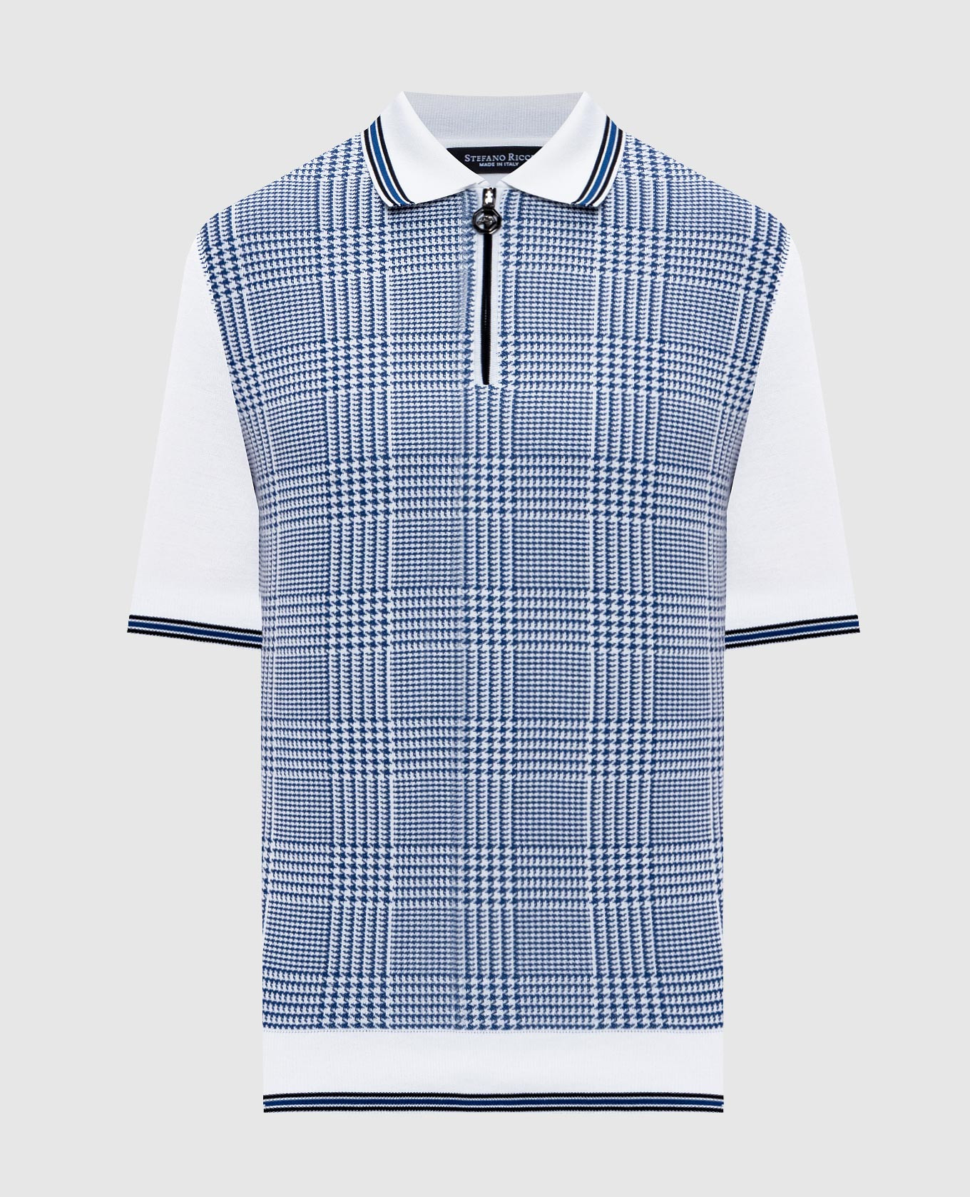 

White polo shirt with checked silk Stefano Ricci