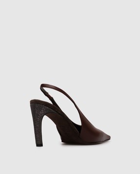 Brunello Cucinelli Brown leather slingbacks with monil chain MZSKC3058P