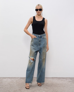 Vetements Black ribbed top with Vet embroidery WH76TT200B