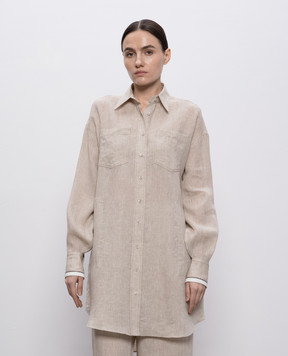 Brunello Cucinelli Beige linen long shirt with monil chain MM633RD636