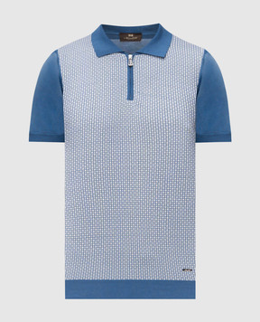 Enrico Mandelli Blue polo shirt with patterned silk 1K024A5703