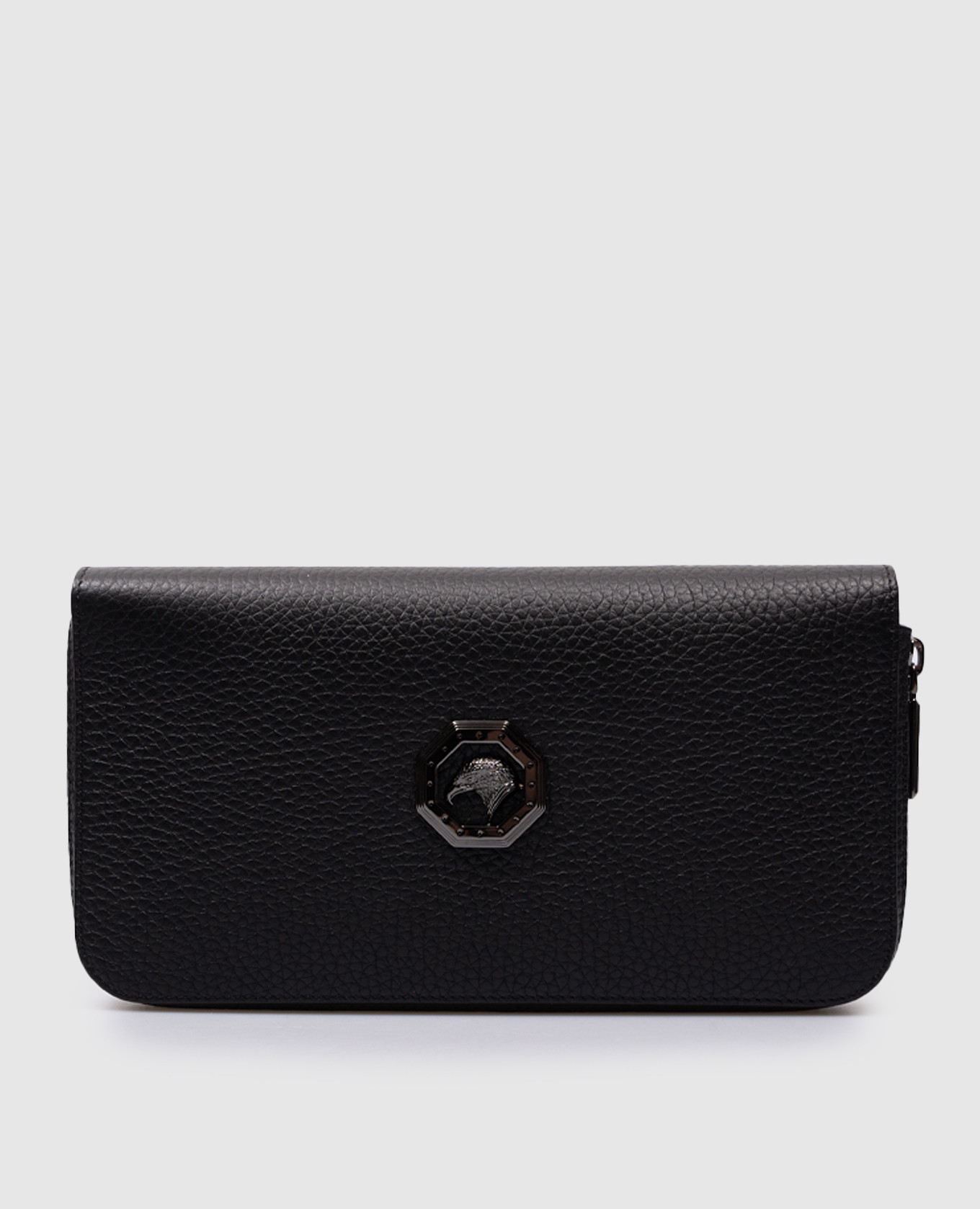 

Black leather travel wallet with a metallic image of an eagle's head Stefano Ricci