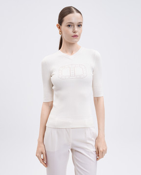 Twinset White ribbed top with logo 252TP3242