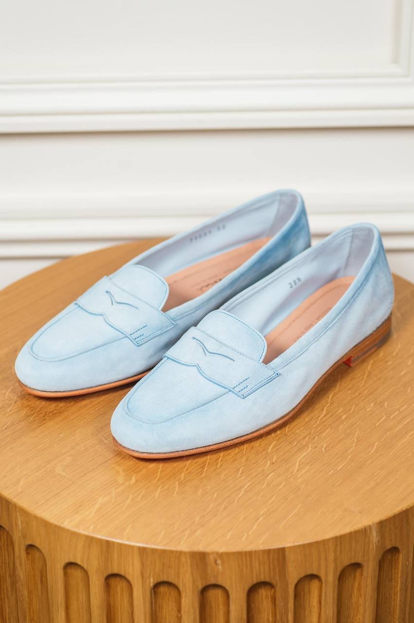 

Blue suede loafers Santoni, Light blue