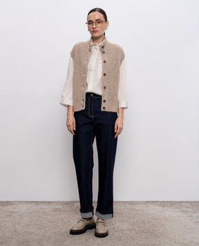 Peserico Beige striped shirt with silk A06129D05217