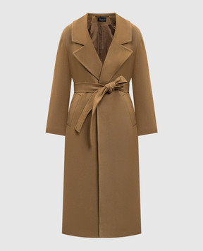Heresis Brown cashmere coat with belt Y66120I560