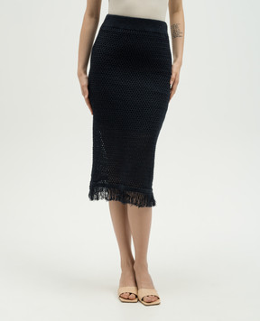 Peserico Blue fringed linen skirt S85000F0709106