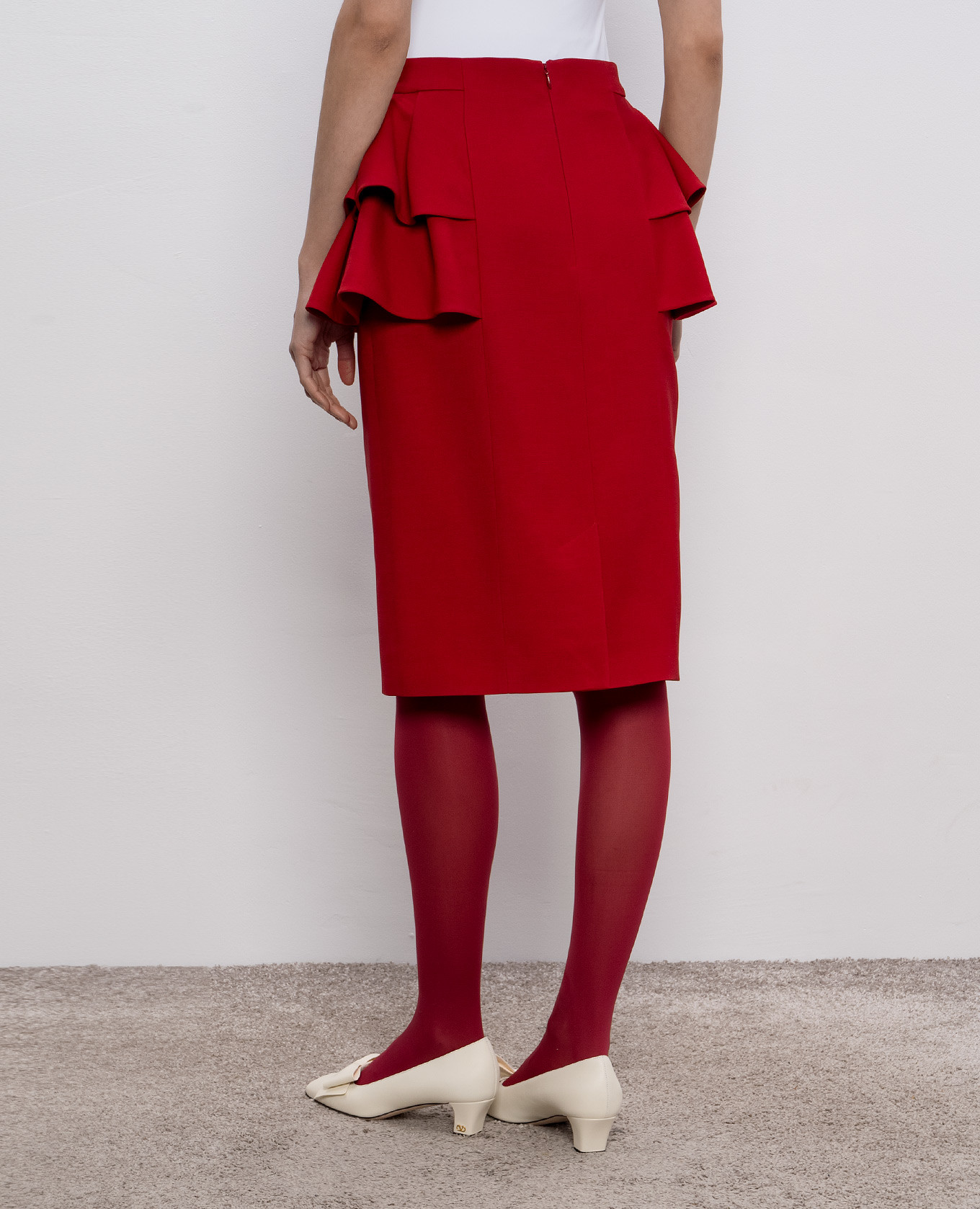 Red wool and silk skirt with ruffles Valentino 4