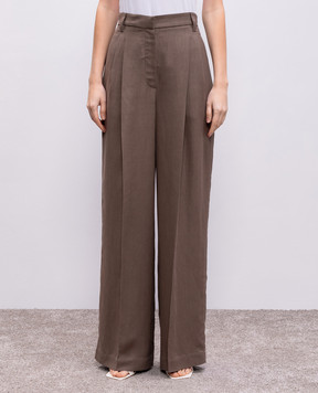 Brunello Cucinelli Brown linen pants with monil chain MH126P8669