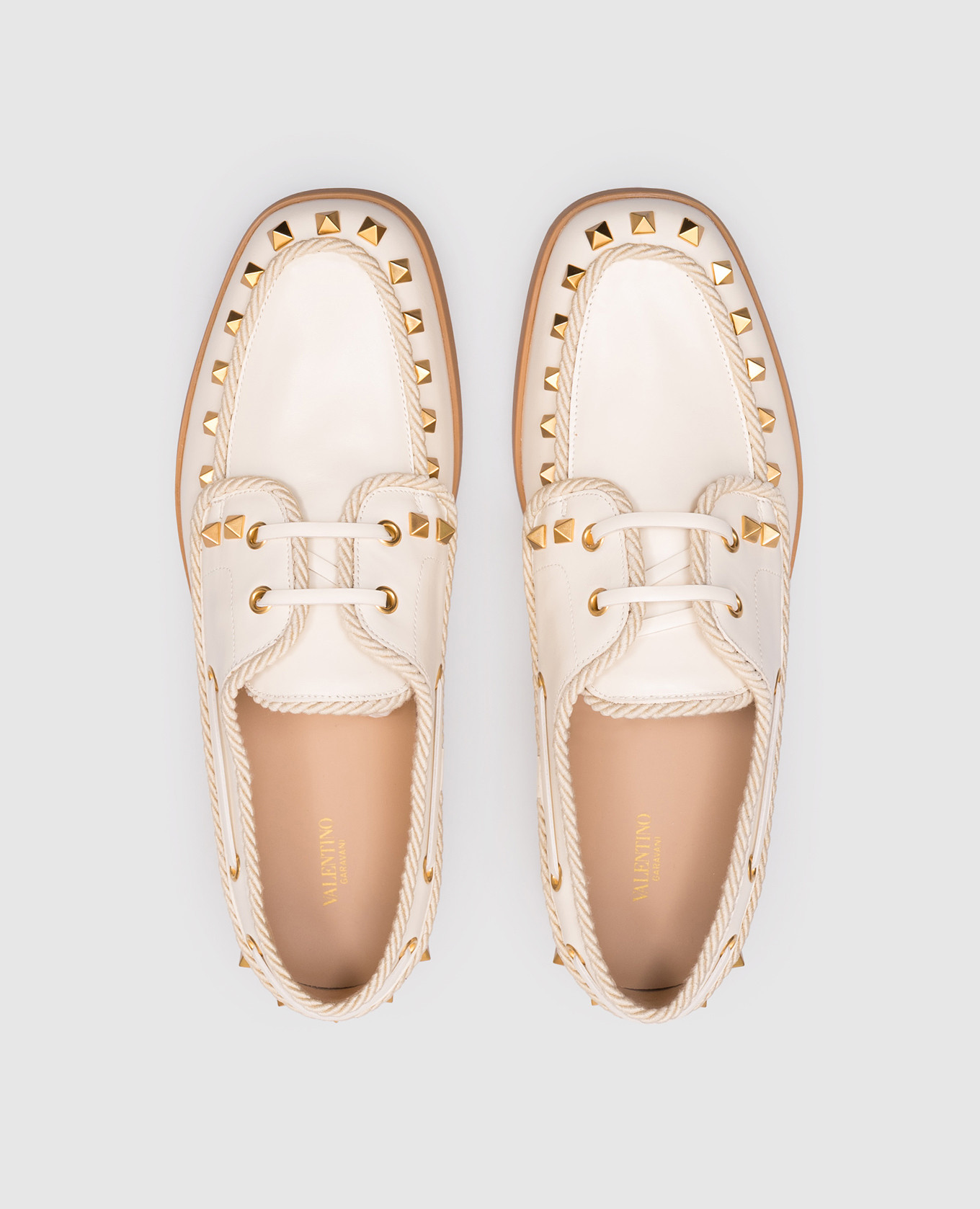 

Beige Rockstud leather topsiders Valentino