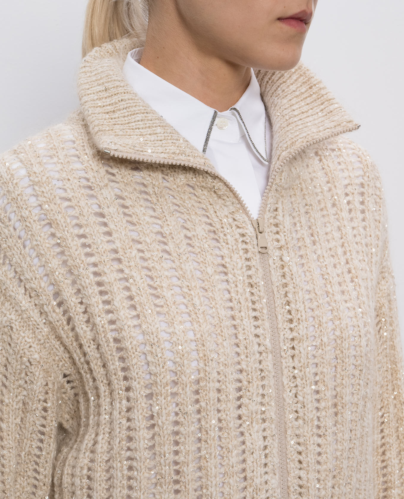 

Beige openwork cardigan with wool and cashmere Brunello Cucinelli