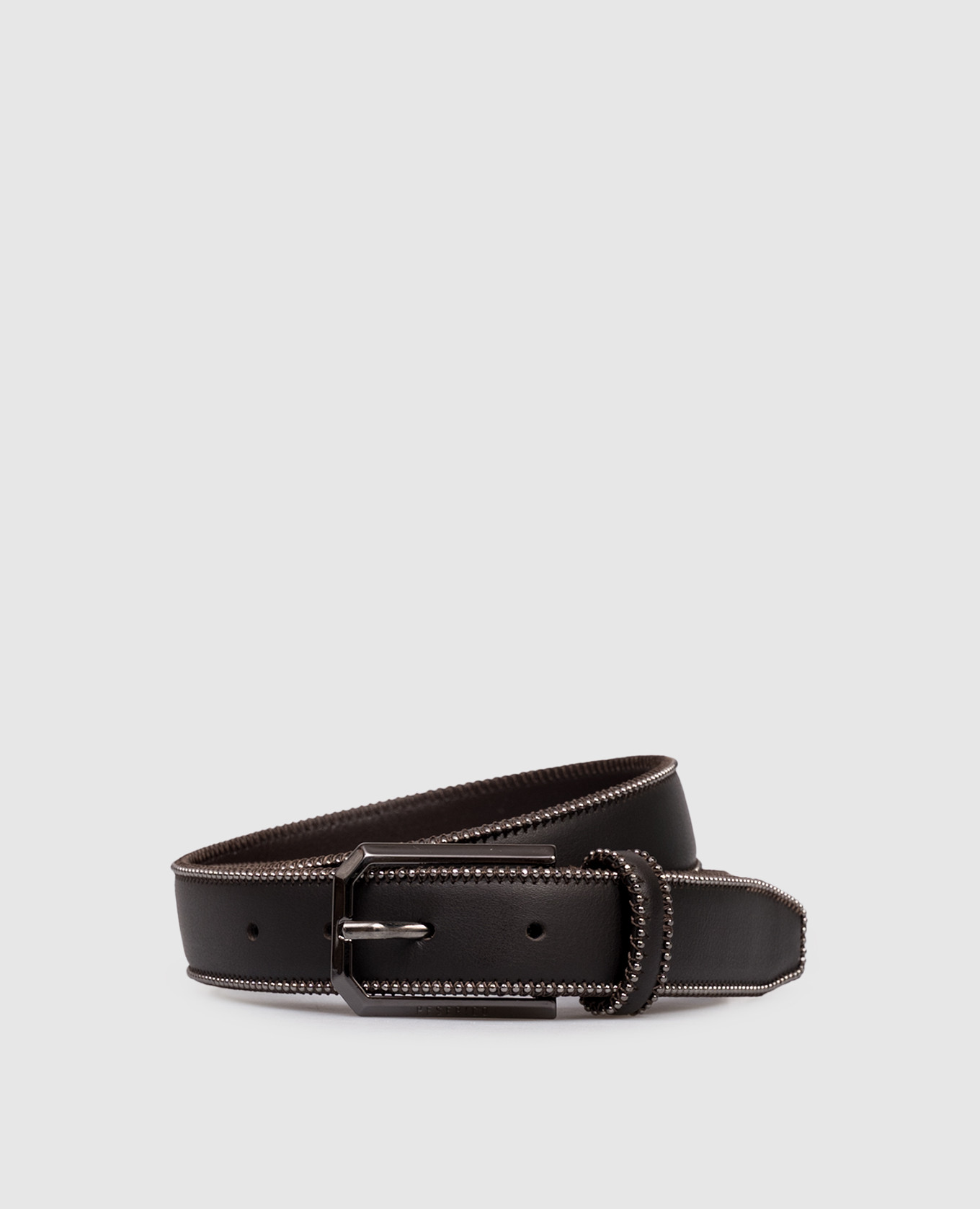 Brown leather belt with monil chain