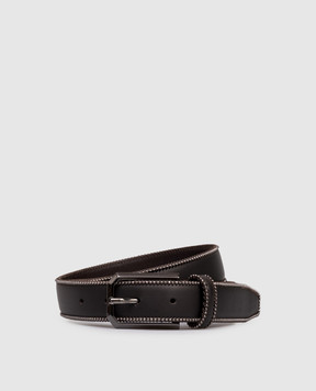 Peserico Brown leather belt with monil chain S32592C0CC685