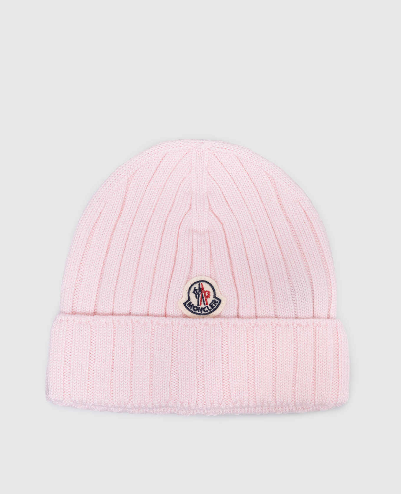 Moncler ENFANT Baby's pink ribbed wool hat with logo