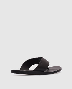 Stuart Weitzman BASTIAN black leather flip-flops with logo SK546