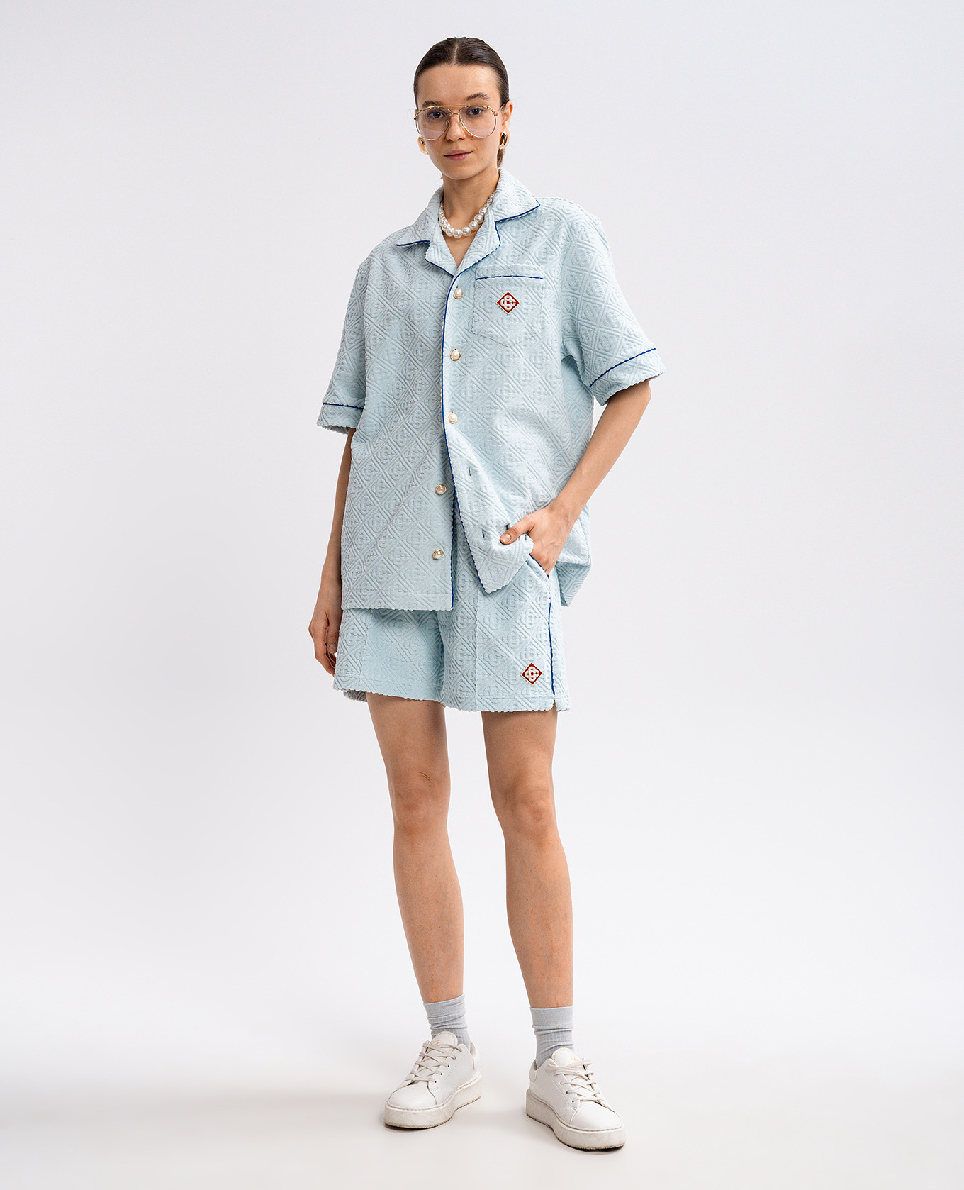 

Blue terry shirt with logo patch Casablanca, Light blue