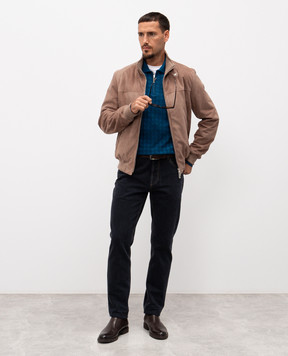 Stefano Ricci Blue wool, silk and cashmere polo shirt with a pattern K202018P30F25394