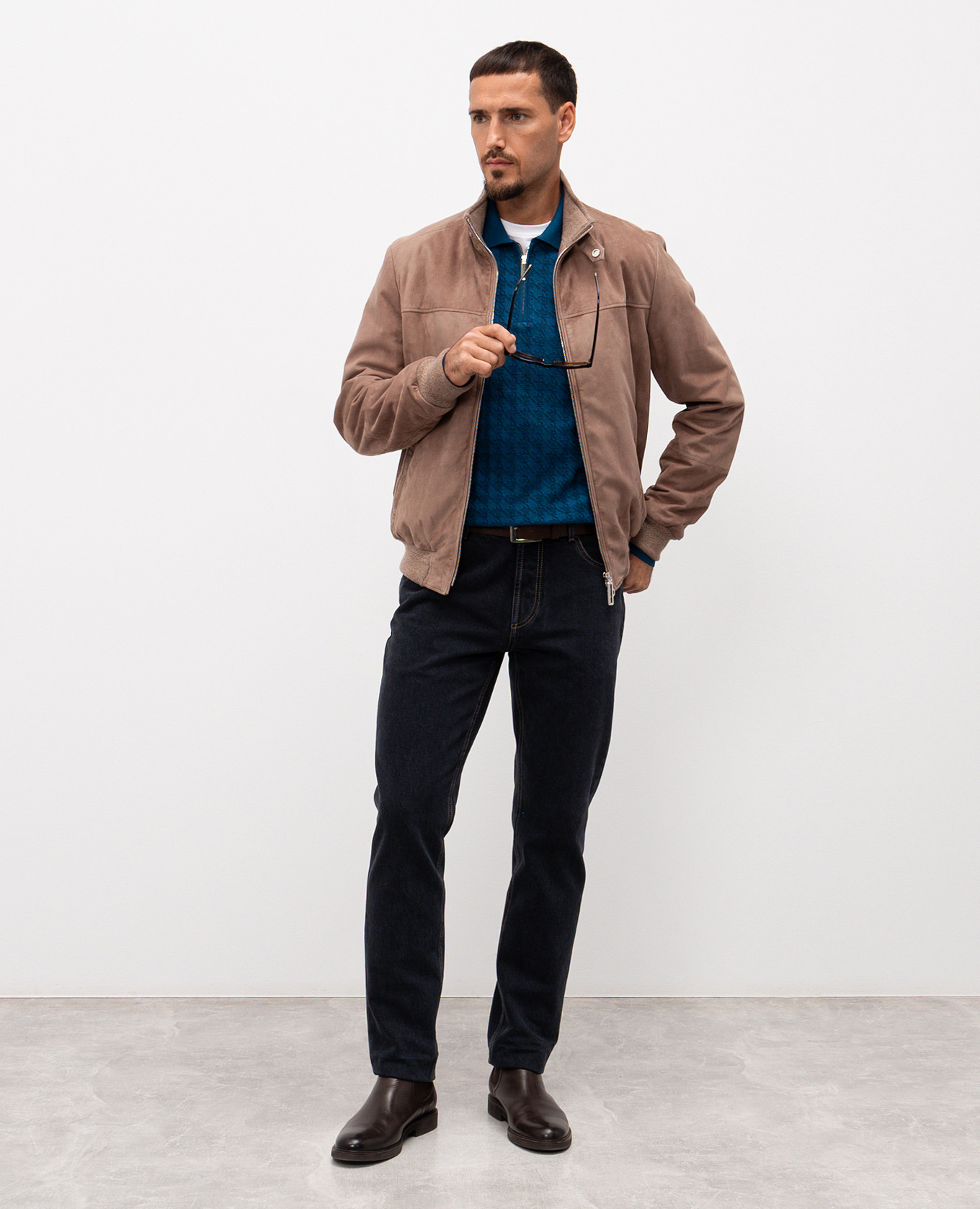 

Blue wool, silk and cashmere polo shirt with a pattern Stefano Ricci