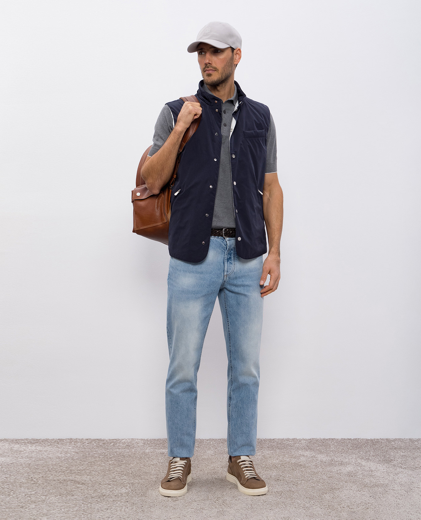 

Grey melange polo shirt Brunello Cucinelli