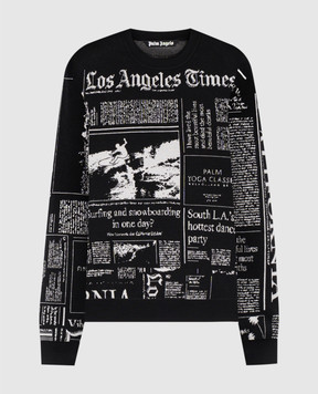 Palm Angels Black wool sweater with a pattern PMHE058F25KNI001