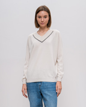 Brunello Cucinelli Beige cashmere pullover with monil chain M12167902P