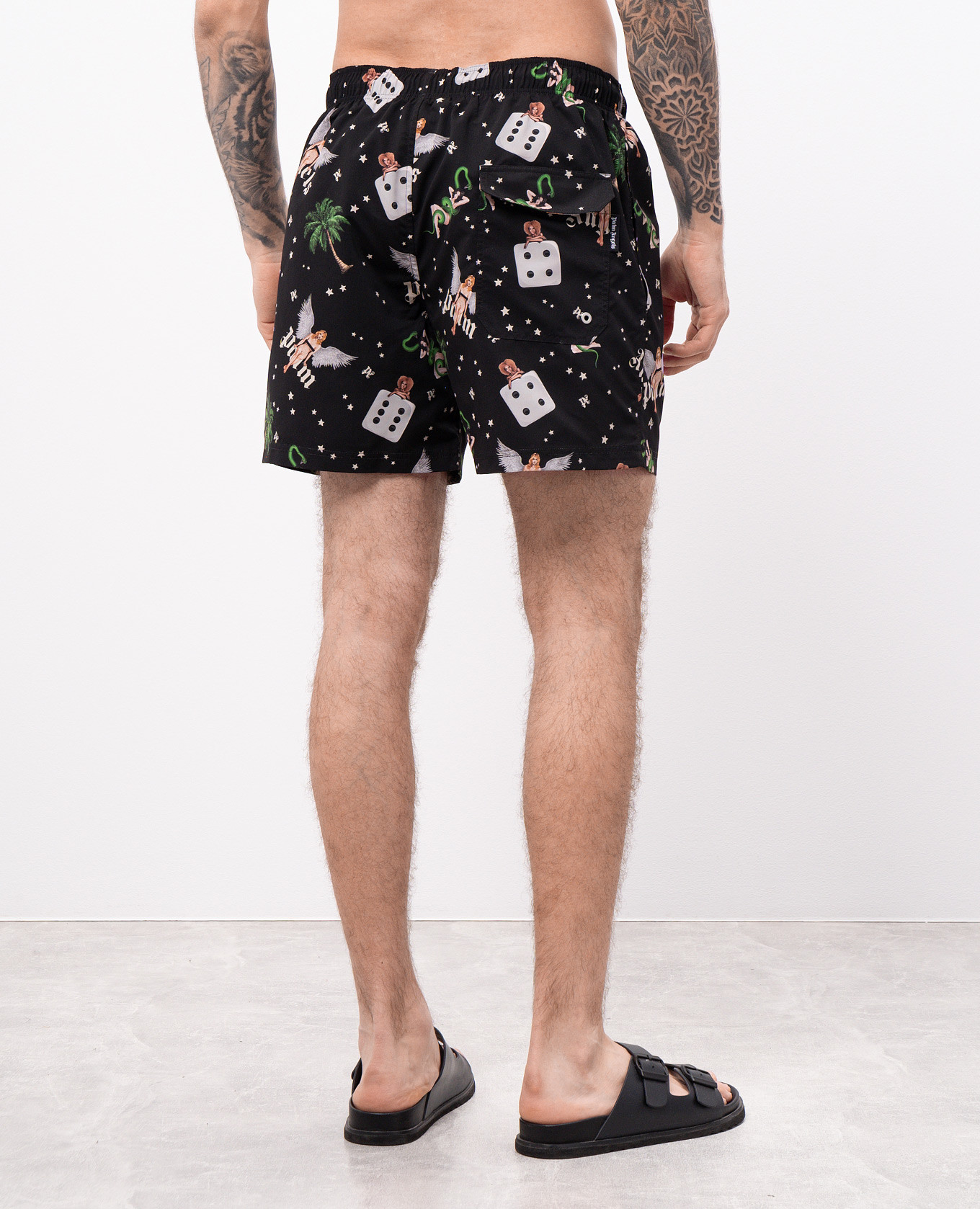 

Black swim shorts with Pin up print Palm Angels