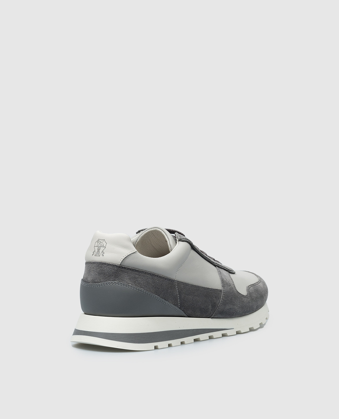 

Gray leather sneakers with a logo emblem print Brunello Cucinelli, Grey