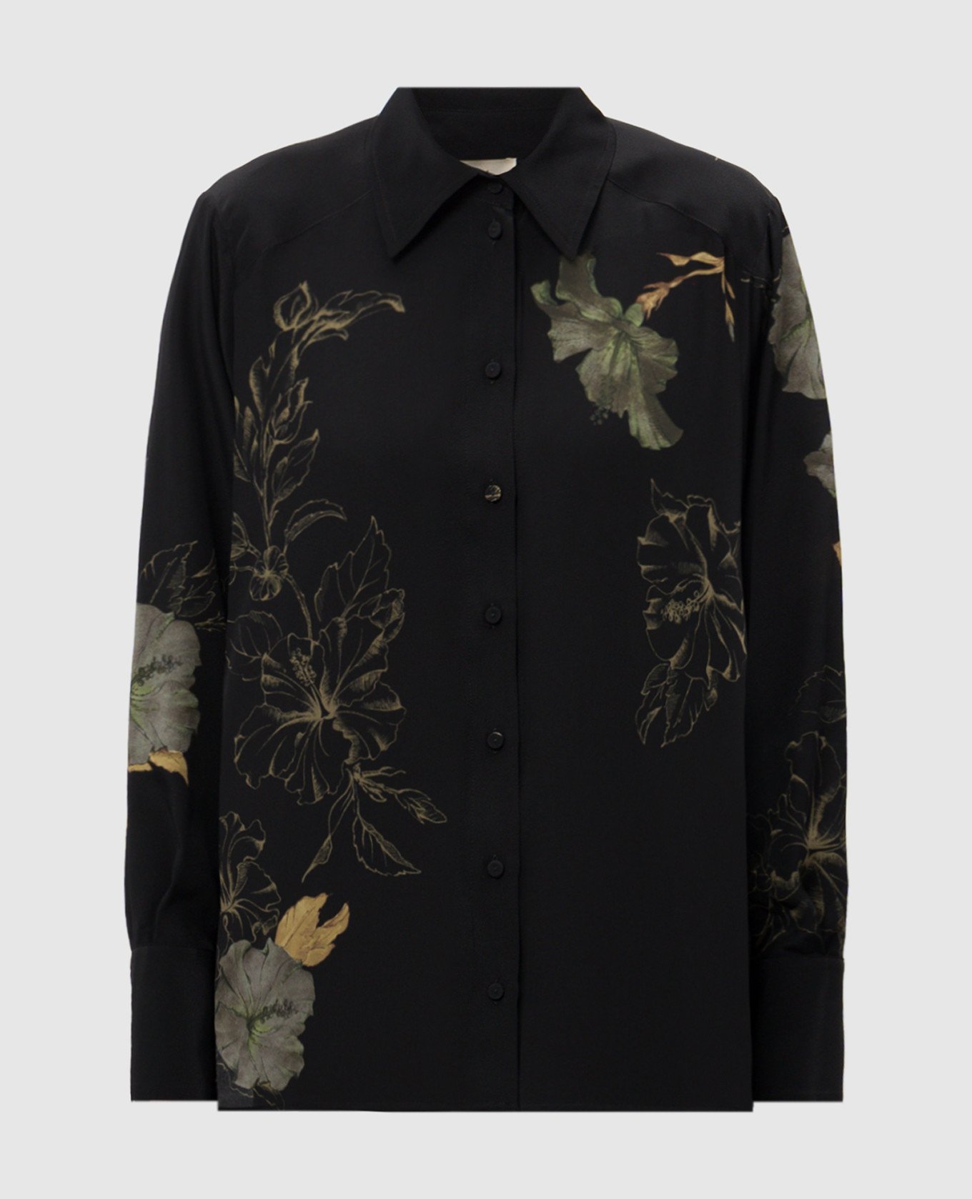 

TICUNA black silk blouse with floral print Momoni