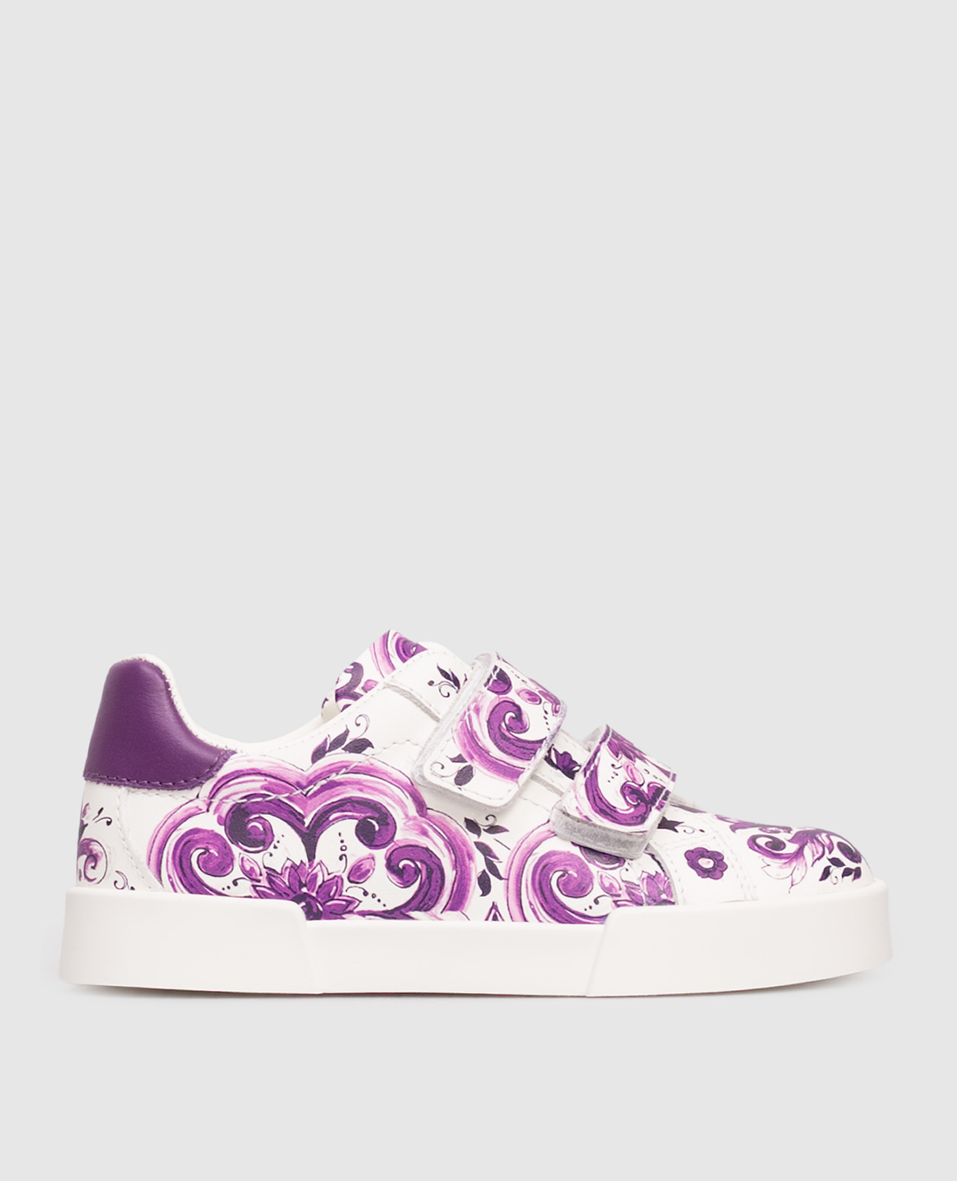 Children&#39;s white leather sneakers with Majolica print Dolce&Gabbana