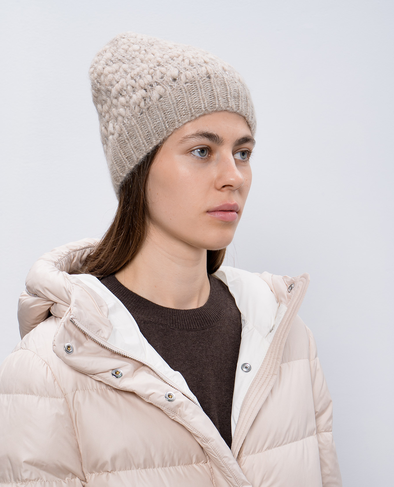 

Beige hat with wool with lurex Peserico