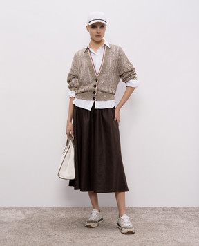 Brunello Cucinelli Brown linen midi skirt ML142G3767