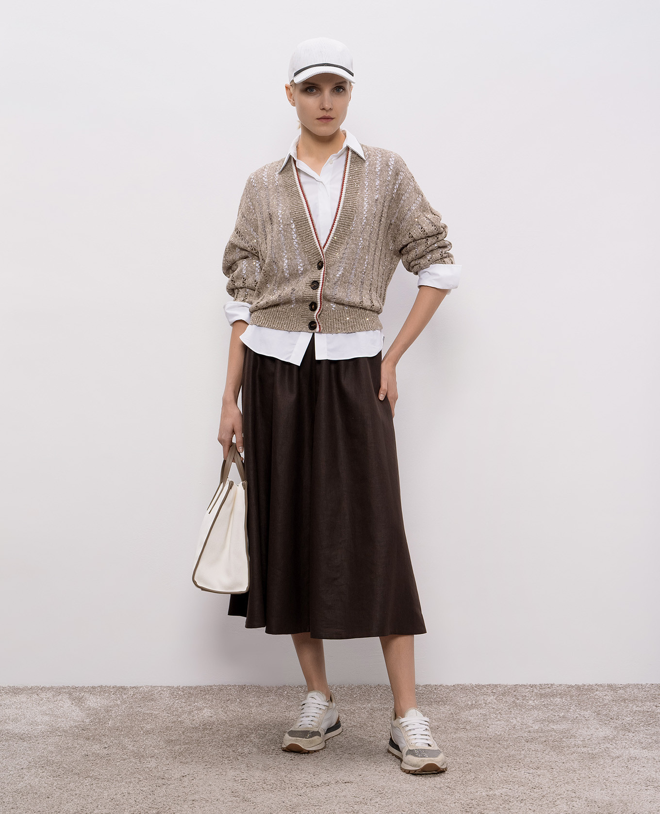 Brown linen midi skirt Brunello Cucinelli 2
